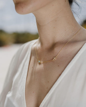 Χρυσό κολιέ Κ14 φίλντισι μάτι και σταυρό